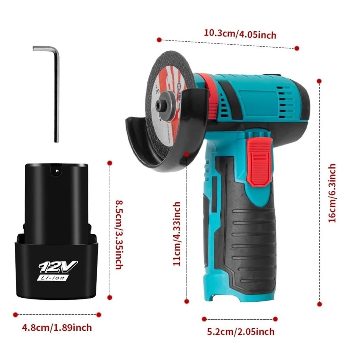 Mini amoladora angular 12V con disco de corte