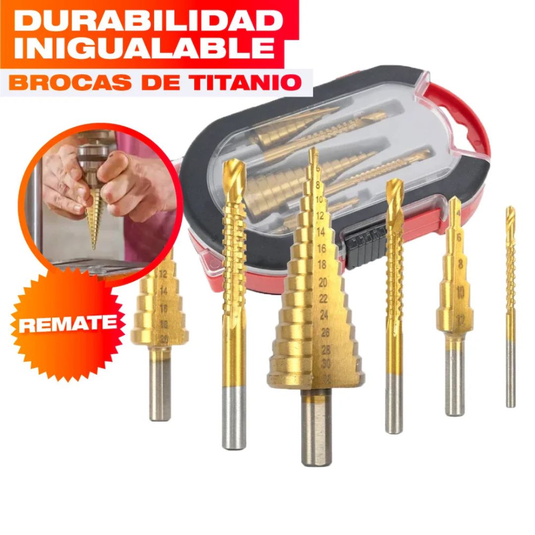 SET DE 6 BROCAS ESCALONADAS DE TITANIO
