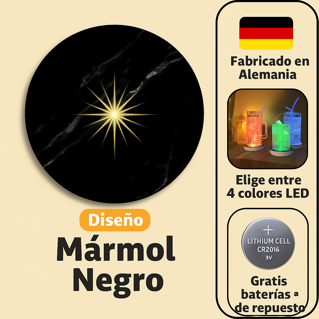 Portavasos LED luminosos PACK X4  (+) baterías de repuesto gratuitas