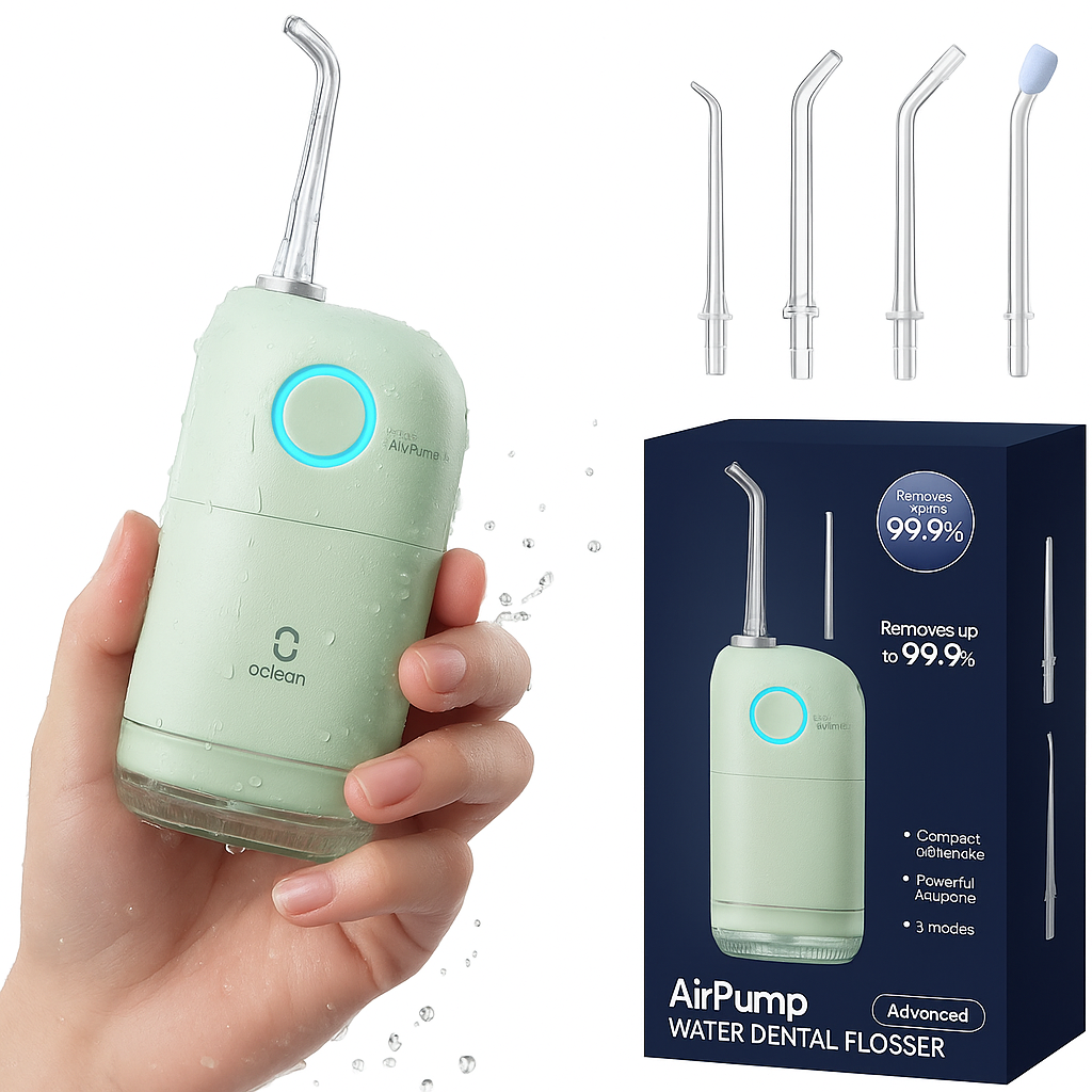 AirPump® Irrigador Dental Portatil - 4 Boquillas y Estuche.