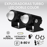 Exploradoras Turbo LED Doble Color – Máxima Potencia y Seguridad para tu Moto o Carro