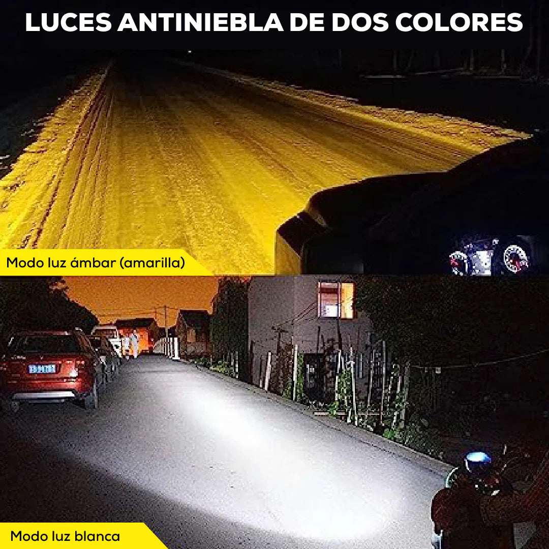 Exploradoras Turbo LED Doble Color – Máxima Potencia y Seguridad para tu Moto o Carro