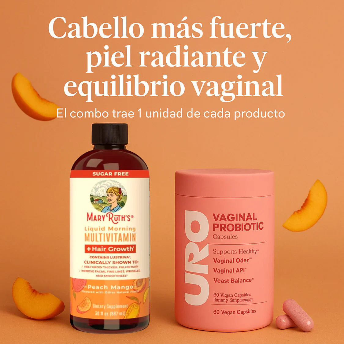 Uro Probióticos Vaginales x 60 capsulas + Mary Ruth's Multivitamínico Líquido x 887 ml | Original importado